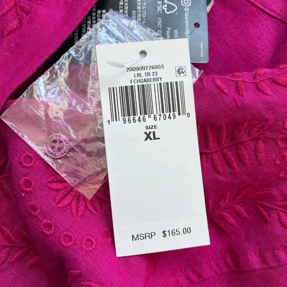 NWT Lauren Ralph Lauren Women's XL Long Sleeve Linen Embroidered Tunic Fuchsia - Picture 16 of 16